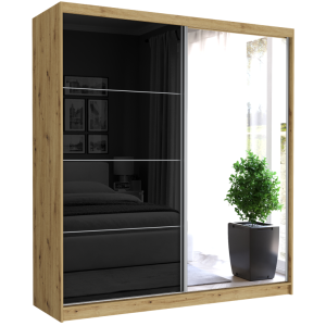 Szafa przesuwna Tivaro III 203 cm artisan z lustrem 2-drzwi czarne półpołysk srebrne szprosy