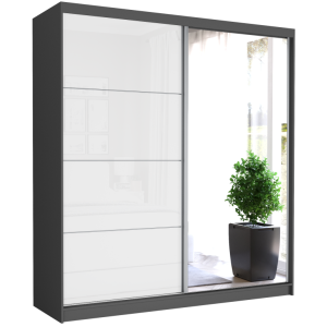 Szafa przesuwna Tivaro IV 203 cm antracyt z lustrem 2-drzwi biały półpołysk srebrne szprosy
