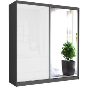 Szafa przesuwna Tivaro V 203 cm antracyt z lustrem 2-drzwi biały półpołysk