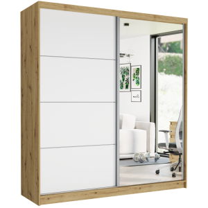 Szafa przesuwna Tivaro VII 203 cm artisan z lustrem 2-drzwi białe srebrne szprosy