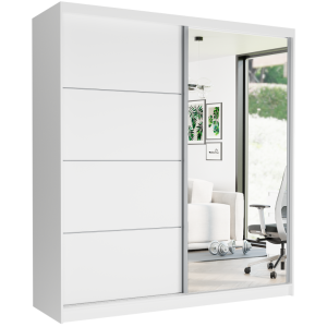Szafa biała przesuwna z lustrem 203 x 218 x 60 cm biała srebrne szprosy - TIVARO VII
