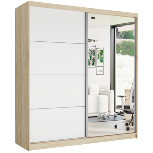 Szafa przesuwna Tivaro VII 203 cm sonoma z lustrem 2-drzwi białe srebrne szprosy