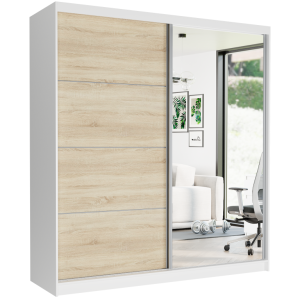 Szafa przesuwna Tivaro VIII 203 cm biała z lustrem 2-drzwi sonoma srebrne szprosy