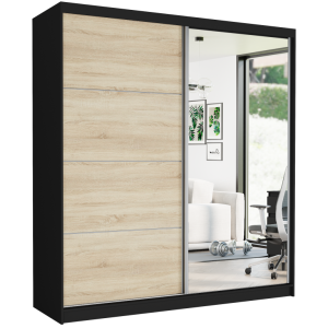 Szafa przesuwna Tivaro VIII 203 cm czarna z lustrem 2-drzwi sonoma srebrne szprosy