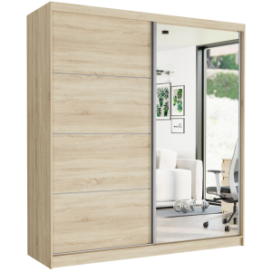 Szafa przesuwna Tivaro VIII 203 cm sonoma z lustrem 2-drzwi sonoma srebrne szprosy