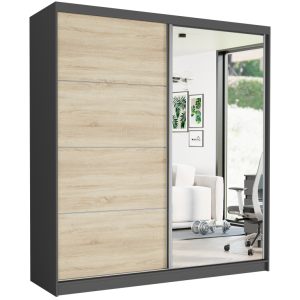 Szafa przesuwna Tivaro VIII 203 cm antracyt z lustrem 2-drzwi sonoma srebrne szprosy