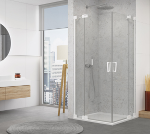 Ronal - Sanswiss Cadura 110 X 90 cm wejście narożne dwuczęściowe, drzwi wahadłowe z elementem stałym biały mat