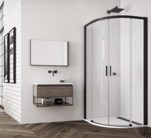 Ronal - Sanswiss Top-Line S kabina półokrągła z drzwiami rozsuwanymi 80 cm profil czarny mat