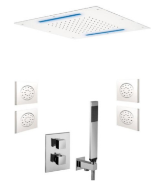 Paffoni Zestaw natryskowy termostat. deszczownia 50x50 cm LED 4-dysze boczne Chrom