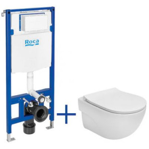 Roca Meridian Compacto Rimless miska WC wisząca z deską wolnoopadającą i stelaż podtynkowy Duplo One
