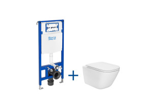 Roca Gap stelaż DUPLO ONE + miska WC podwieszana GAP SQUARE RIMLESS z deską SLIM