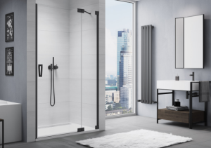 Ronal - Sanswiss Cadura Drzwi jednoczęściowe prawe z elementem stałym 120 cm (117,5-120,5cm) profil czarny mat