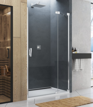 Ronal - Sanswiss Cadura Drzwi wahadłowe prawe z elementem stałym 90cm ( 87,5-90 cm) srebrny połysk