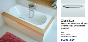 PROMOCJA Excellent Clesis Lux Wanna prostokątna 170x75cm biała z rączkami