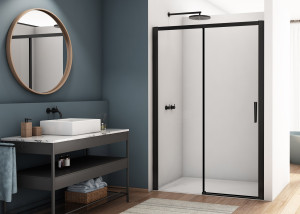 Ronal - Sanswiss DIVERA Drzwi prysznicowe dwuczęściowe 120 cm (116-122 cm) profil czarny mat
