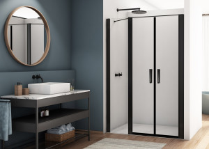 Ronal - Sanswiss DIVERA Drzwi dwuczęściowe 150 cm (146-152 cm) szerokość drzwi 90 cm element stały 60 cm profil czarny mat