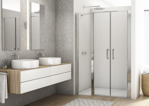 Ronal - Sanswiss DIVERA Drzwi dwuczęściowe 110 cm (106-112 cm) szerokość drzwi 70 cm element stały 40 cm profil srebrny połysk
