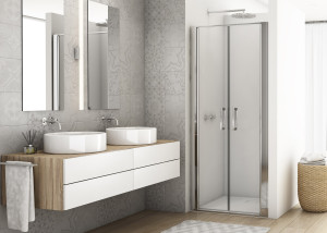 Ronal - Sanswiss DIVERA Drzwi do wnęki dwuczęściowe 80 cm (76-82 cm) profil srebrny połysk