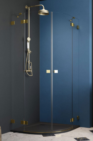 PROMOCJA Radaway Essenza Pro Gold PDD Kabina półokrągła asymetryczna 90Lx80P cm profil złoty