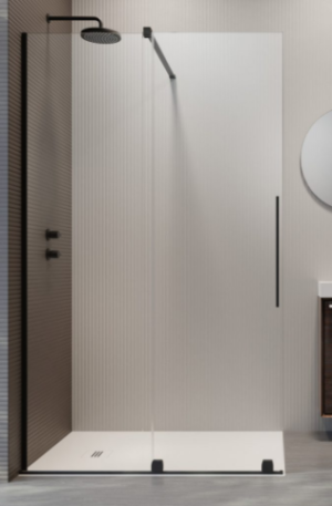 PROMOCJA Radaway Furo Kabina Walk-In przesuwna 150 cm lewa profil czarny | 10106788-54-01L+10110744-01-01