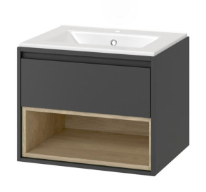 PROMOCJA Excellent Tuto Szafka z umywalką ceramiczną As 60x48x45,7 cm szary/dąb