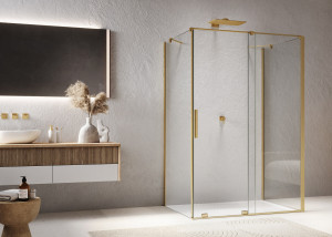 RONAL AMALIA Drzwi rozsuwane dwuczęściowe+2x Ścianka boczna 140x80 cm złoty szczotkowany