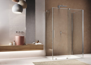 RONAL AMALIA Drzwi rozsuwane dwuczęściowe+2x Ścianka boczna 120x80 cm srebrny połysk