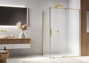 RONAL AMALIA Kabina Drzwi rozsuwane dwuczęściowe + Ścianka boczna 90° 120x80 cm złoto szczotkowane