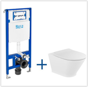 Roca Gap Round miska WC wisząca Rimless z deską wolnoopadającą slim i stelaż podtynkowy Duplo One