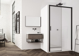Ronal - Sanswiss Top Line S Drzwi do wnęki prawe 130 cm (127,5-132,5) profil czarny mat