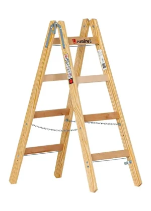 euroline Holz-Sprossenstehleiter mit Eimerhaken