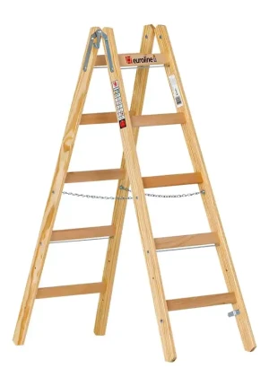 euroline Holz-Sprossenstehleiter mit Eimerhaken