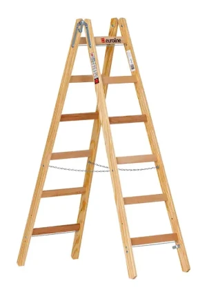 euroline Holz-Sprossenstehleiter mit Eimerhaken