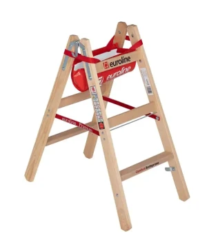 euroline Holz-Sprossenstehleiter mit Comfort-Breitsprosse und Eimerhaken