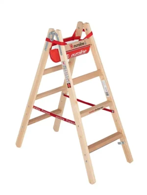 euroline Holz-Sprossenstehleiter mit Comfort-Breitsprosse und Eimerhaken