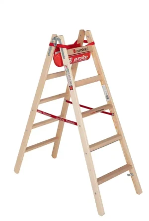 euroline Holz-Sprossenstehleiter mit Comfort-Breitsprosse und Eimerhaken