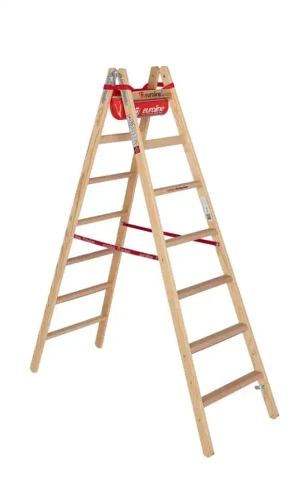 euroline Holz-Sprossenstehleiter mit Comfort-Breitsprosse und Eimerhaken