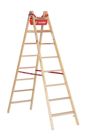 euroline Holz-Sprossenstehleiter mit Comfort-Breitsprosse und Eimerhaken