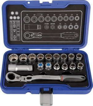 Durchschraubknarren-Koffer GearTech metrisch und zoll 6-kant 17-tlg. und E-TX | 4017
