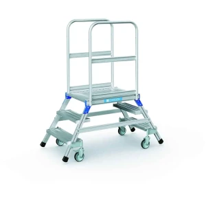 Zarges - Podesttreppe | fahrbar | beidseitig begehbar | mit Leichtmetall-Stufen und Plattform