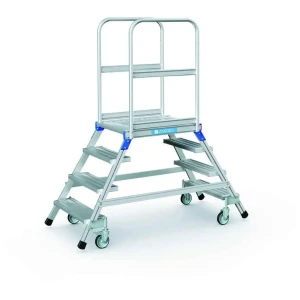 Zarges - Podesttreppe | fahrbar | beidseitig begehbar | mit Leichtmetall-Stufen und Plattform