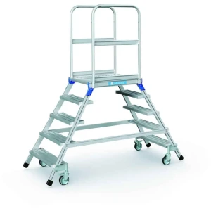 Zarges - Podesttreppe | fahrbar | beidseitig begehbar | mit Leichtmetall-Stufen und Plattform