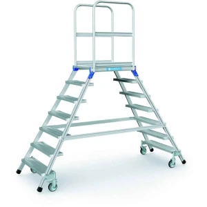 Zarges - Podesttreppe | fahrbar | beidseitig begehbar | mit Leichtmetall-Stufen und Plattform