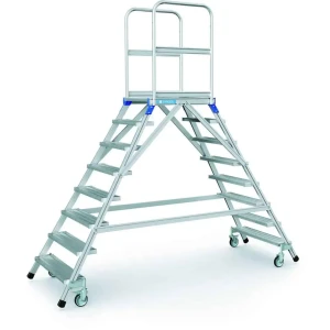 Zarges - Podesttreppe | fahrbar | beidseitig begehbar | mit Leichtmetall-Stufen und Plattform