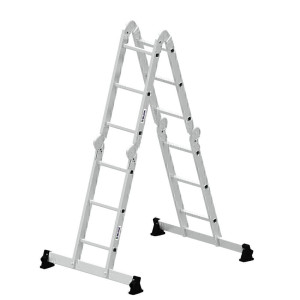 Vielzweckleiter 4-teilig mit nivello®-Traverse und Holzbelag