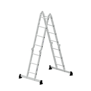 Vielzweckleiter 4-teilig mit nivello®-Traverse und Holzbelag