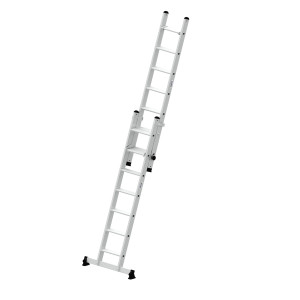 Stufen-Schiebeleiter 2-teilig mit nivello®-Traverse 2x7 Stufen