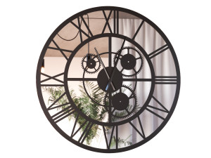 Wandspiegeluhr aus Metall Loft mit Zahnrädern 100 cm
