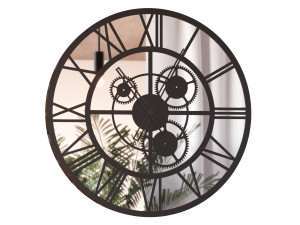 Wanduhr mit Spiegel, metallisch, Loft mit Zahnrädern, 60 cm