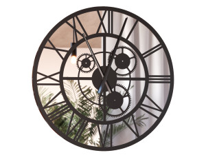 Wanduhr mit Spiegel, aus Metall, Loft mit Zahnrädern, 70 cm
